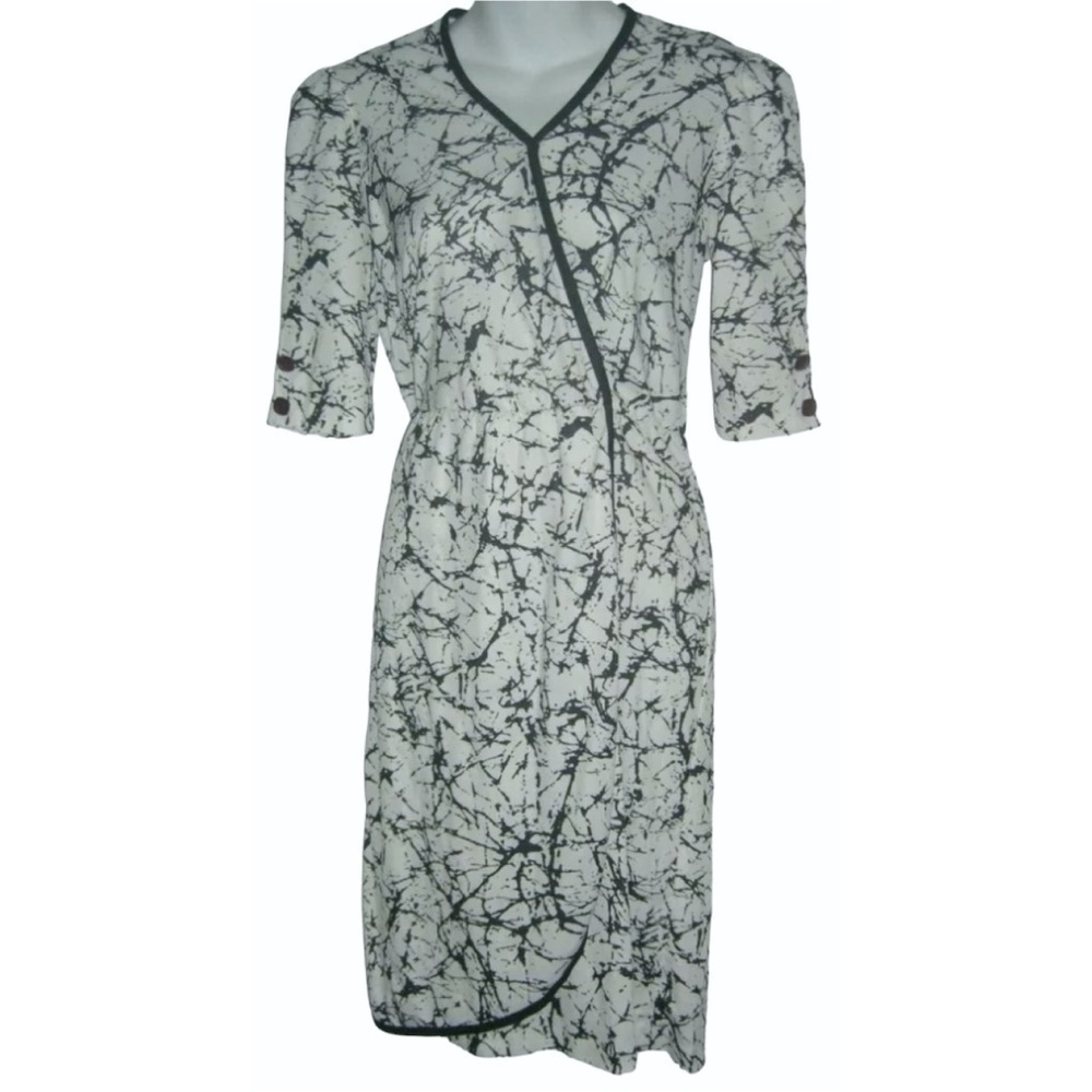 Vintage 60's Lady Blair Dress Black White Splatter Graffiti Print Wrap Jackie O